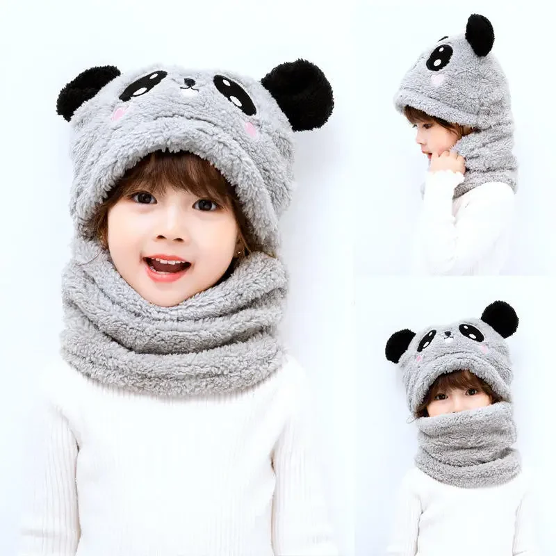 1-10PCS Cute Children\'s Padded Hat Winter Boys and Girls Baby Hat Ear Protection Hat Panda Set Head Cap Padded Warm Scarf Hat