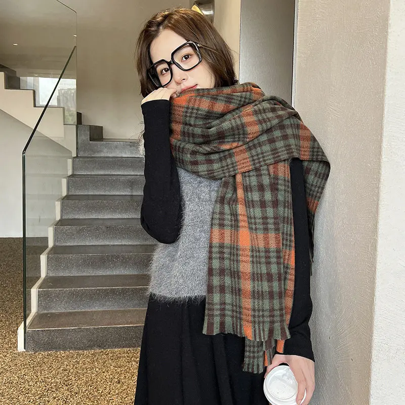 Women Autumn Winter Scarf Lady Cashmere Feeling Muffler Spring Fall Large Blanket Classic Plaid Shawl Soft Warm Wrap