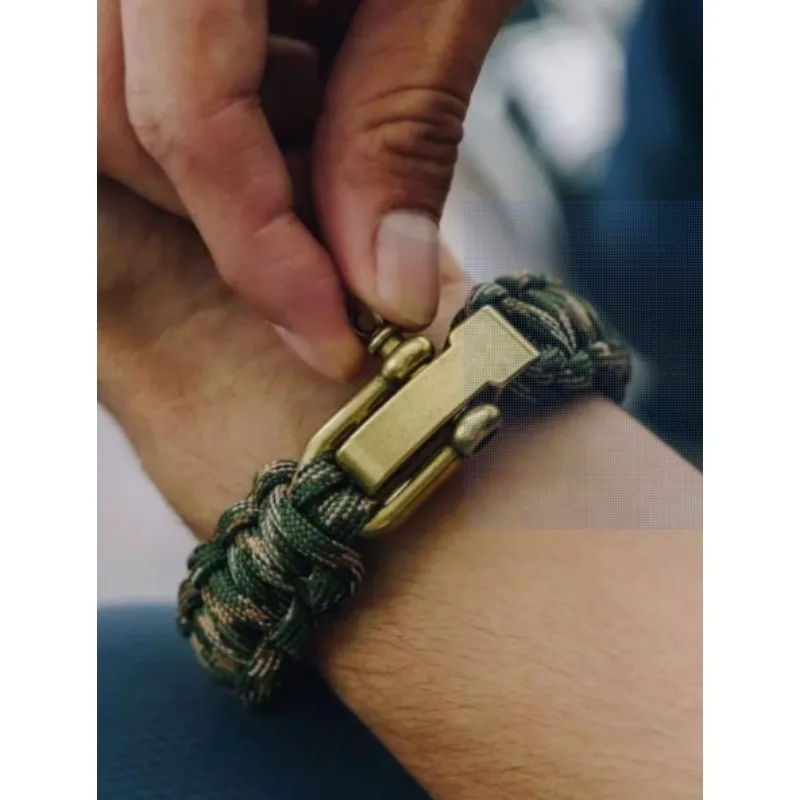 7-Core Adjustable Pracord Survival Bracelet with Bronze American Flag Hop Hiking Camping Outdoor Travel Gift for US Veterans image 3