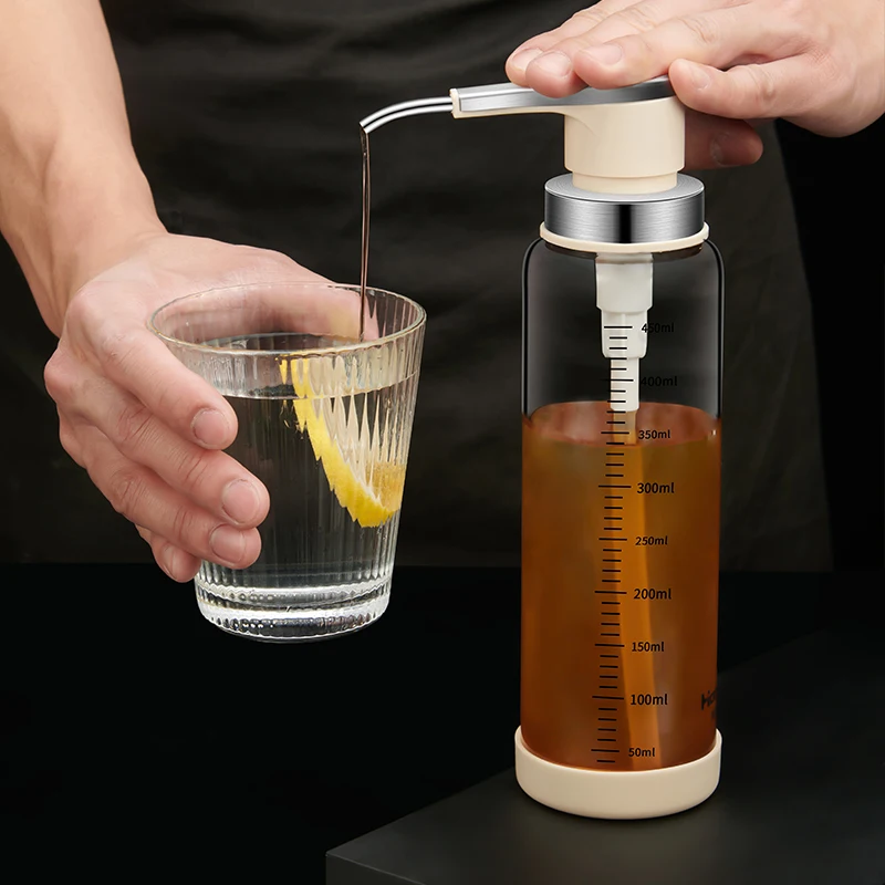 

Press type honey bottle high borosilicate glass No Drip can control up to 16oz syrup dispenser kitchen tool container