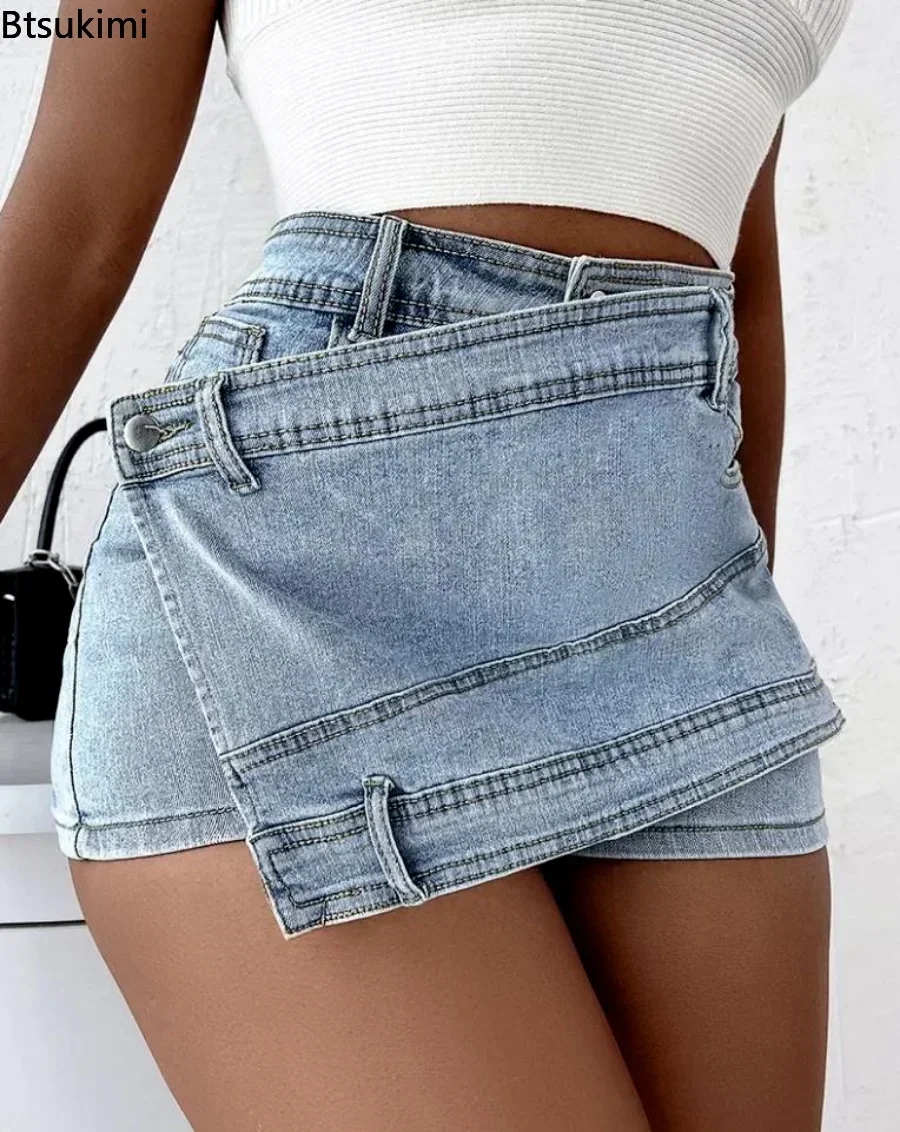 Plus Size 4XL 5XL Women\'s Denim Shorts Skirt Blue High Waist Irregular Girls Jeans Shorts Streetwear Clubwear Women Denim Shorts