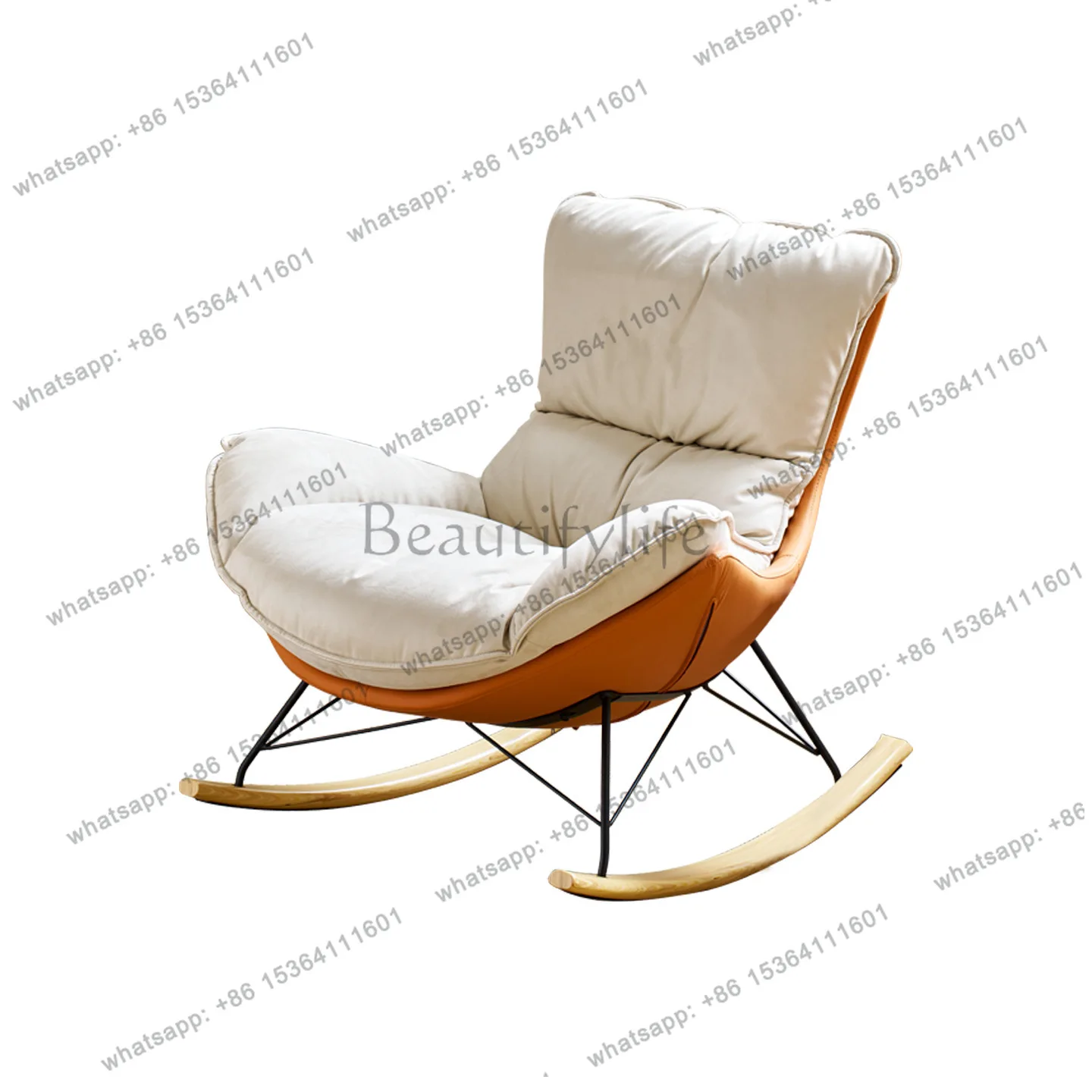 Nordic lazy rocking chair solid wood household single cotton soft study sofa chair
