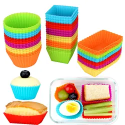 Reusable Silicone Cupcake Baking Cups Non-Stick Muffin Liners Molds Sets Bento Lunch Box Dividers Pastry Cake Molds Multicolor