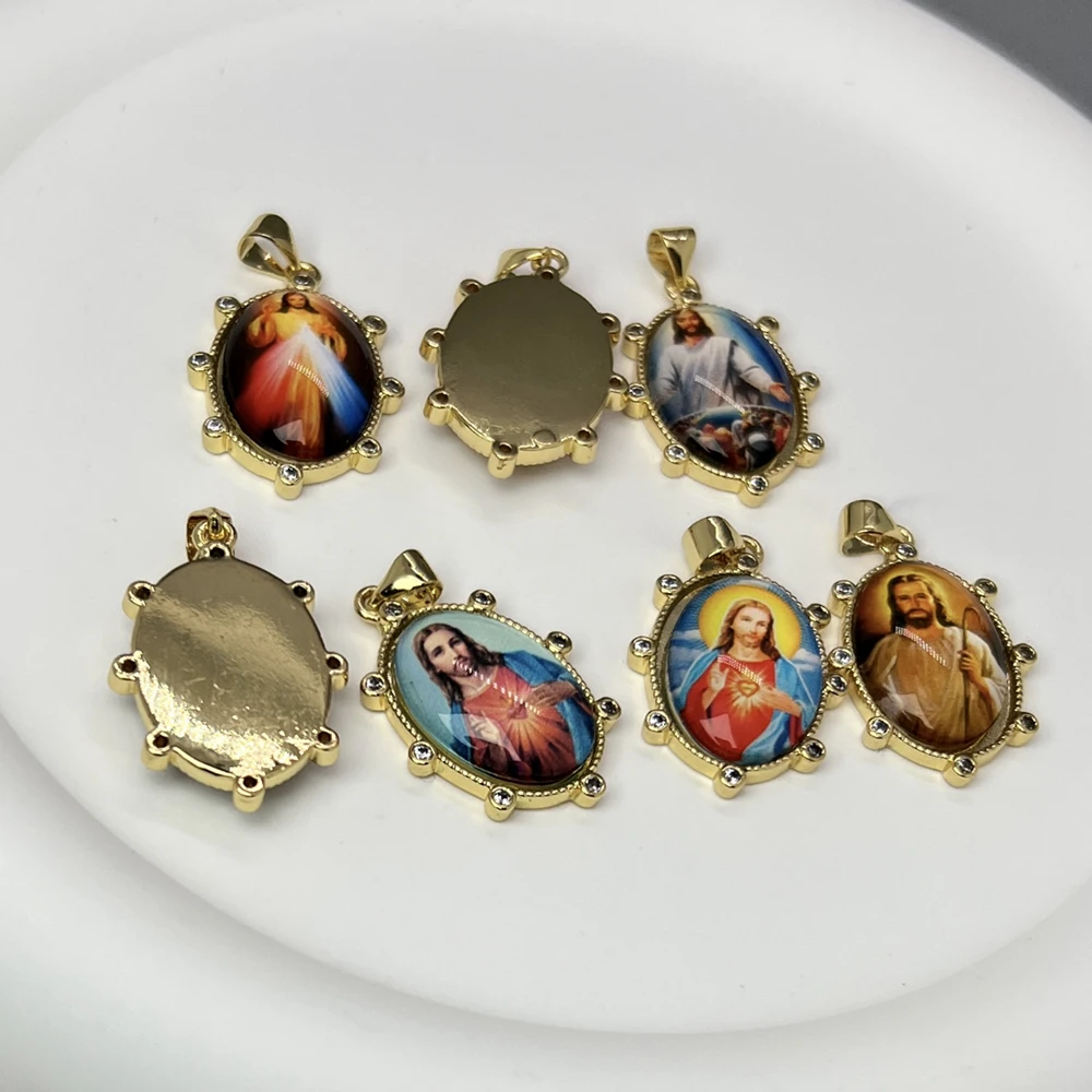 Vintage Holy Jesus Portrait Pendants Women Metal Zircon Resin Charms For Jewelry Making Necklace Accessories