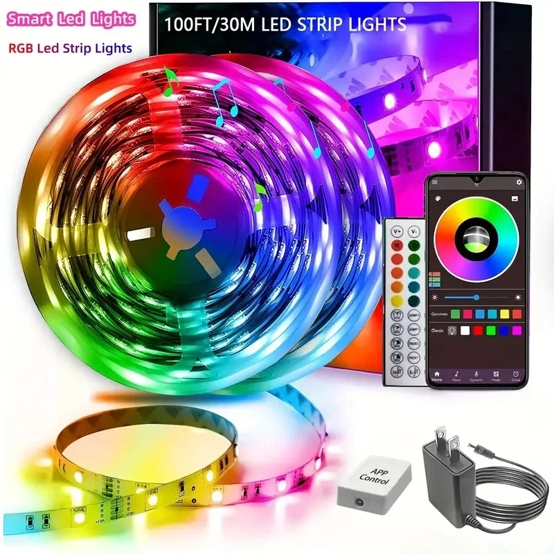 

100ft(2 Rolls Of 50ft)LED Strip Lights For Bedroom,Smart Rope Stripr Lights With 44-Key Remote,RGB Color Changing Music Sync Pcb
