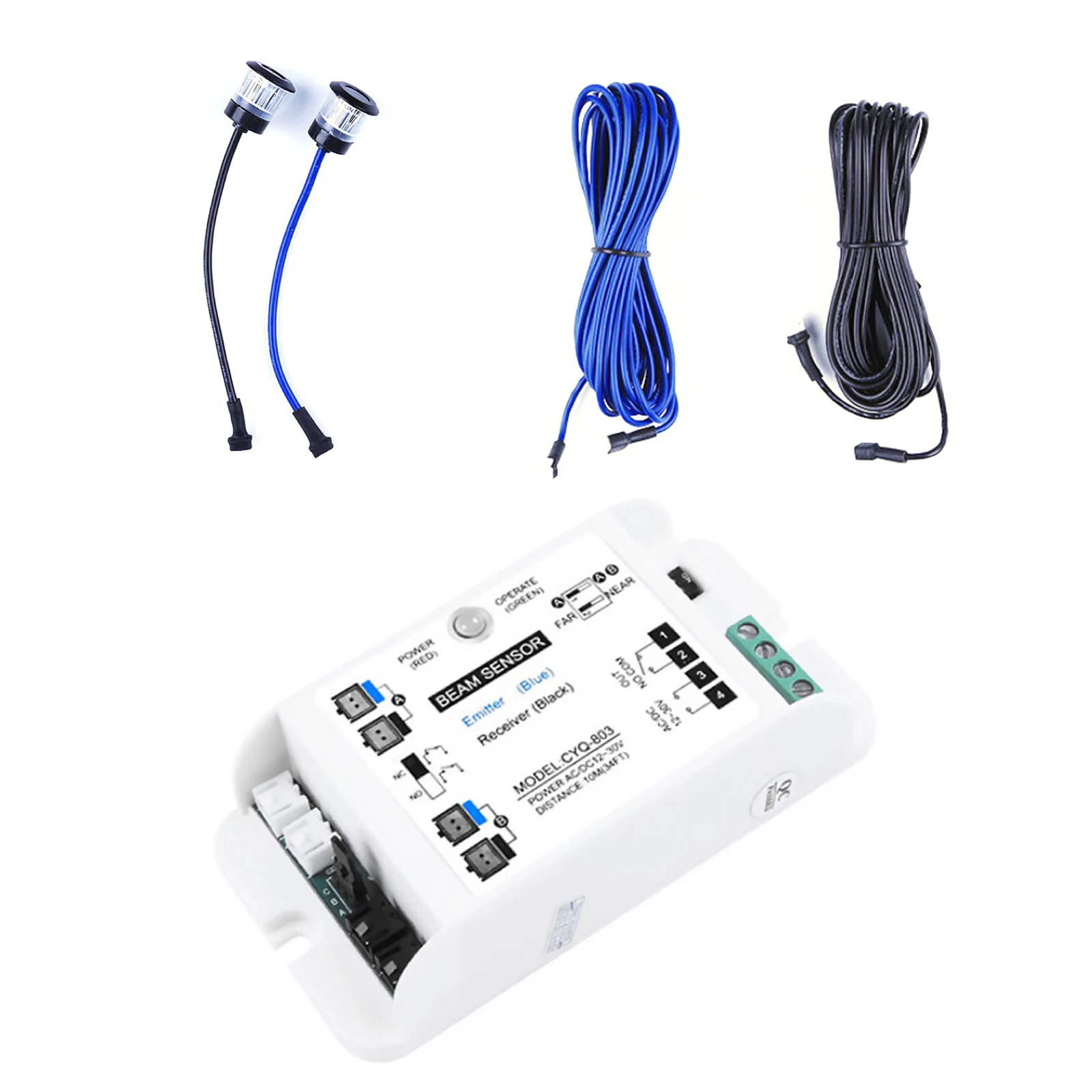 10M IR Through Beam Sensor DC 12-30V Plug-in Photoelectric Switch with 5.5m Cable for Conveyor Garage Door Counter