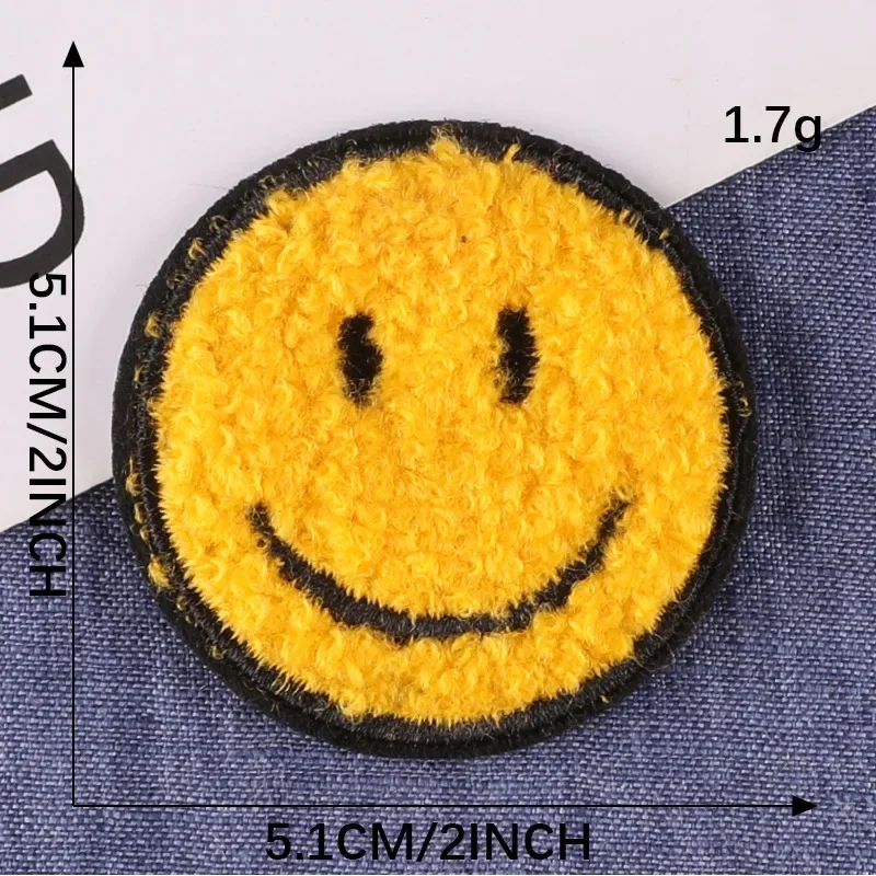 Smile Face Chenille Towel Embroidered Iron on Patches for Clothing Round Badges Girls Kids Bag Shoes DIY Appliques Accessories