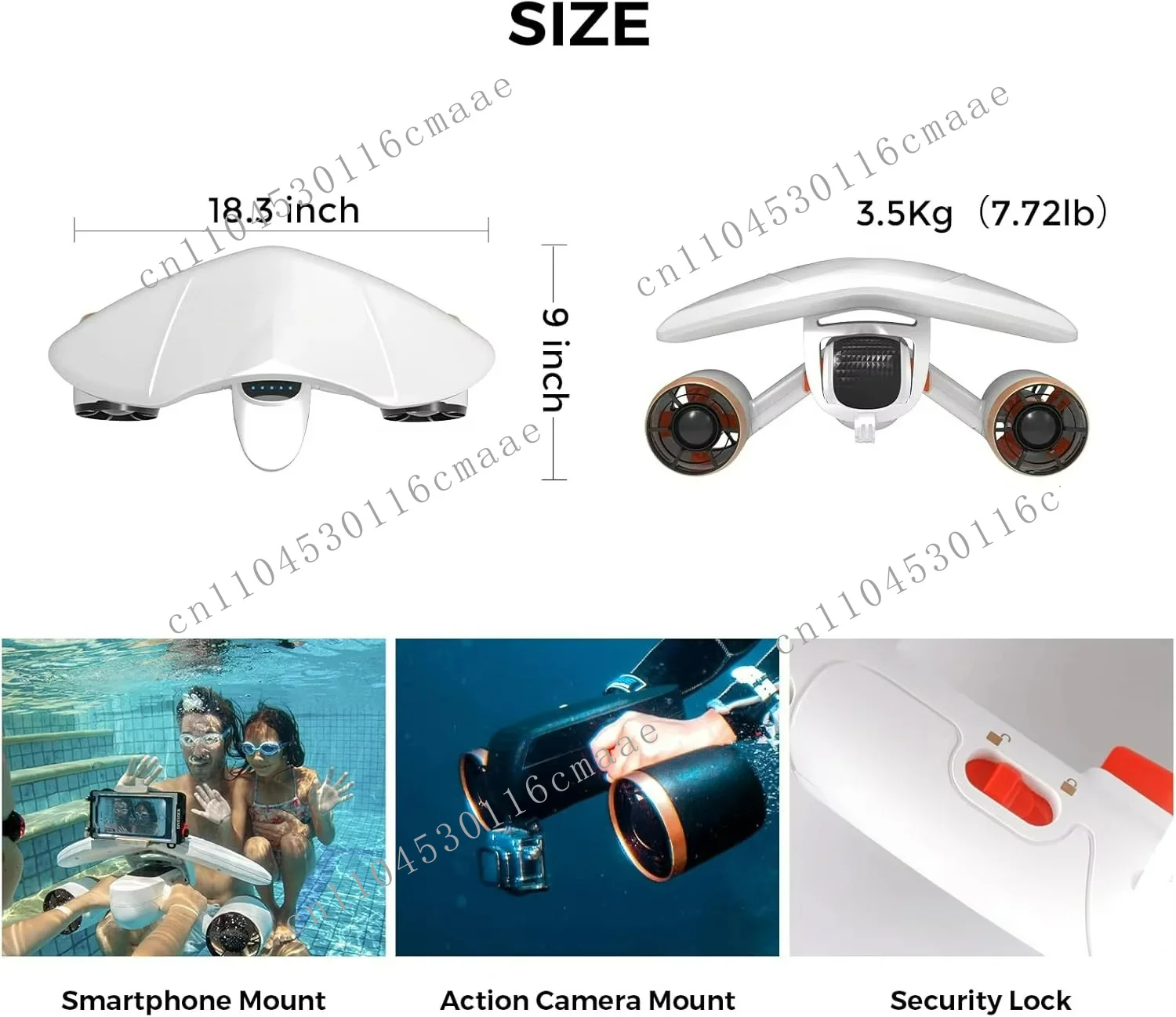 Dual motor underwater scooter 2 speed modes 60 minutes running time 131 feet depth