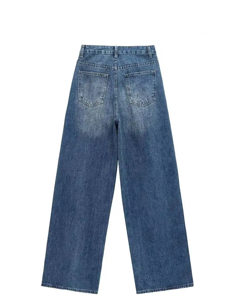 2025 Jeans a gamba larga dimagranti da donna vintage Pantaloni larghi a vita femminile alla moda Pantaloni da pendolarismo High Street