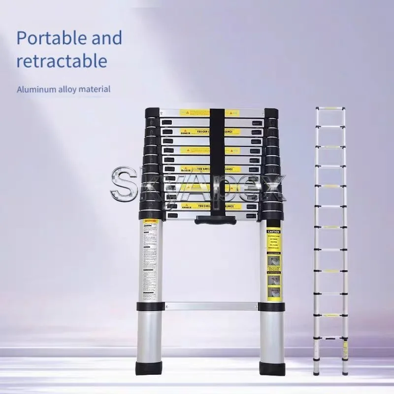 Portable Retractable Aluminum Telescopic Straight Ladder Compact Fold‑away Design For Engineering Warehouse Outdoor Working view 2