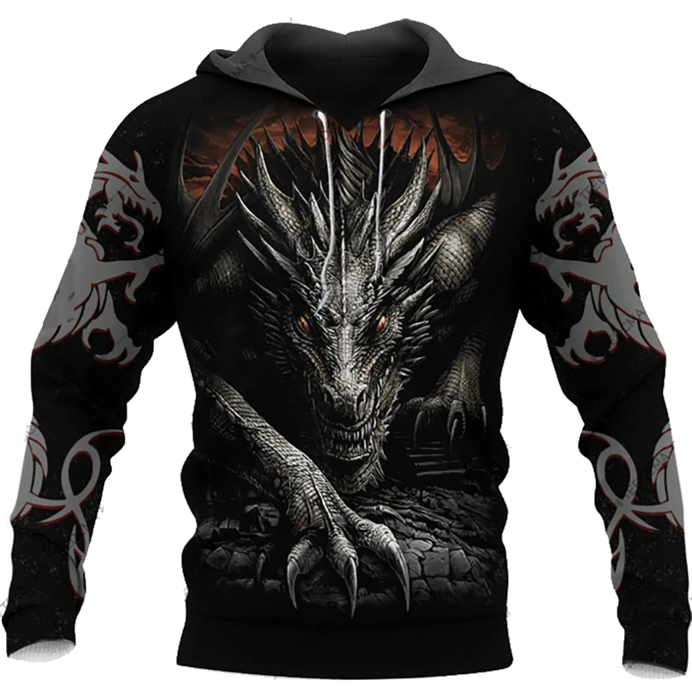 

Autumn Winter Men Hooded Hoodies Long Sleeve Tattoo Dragon 3D Printed Sweatshirt Unisex Streetwear Pullover Vintage Tracksuits