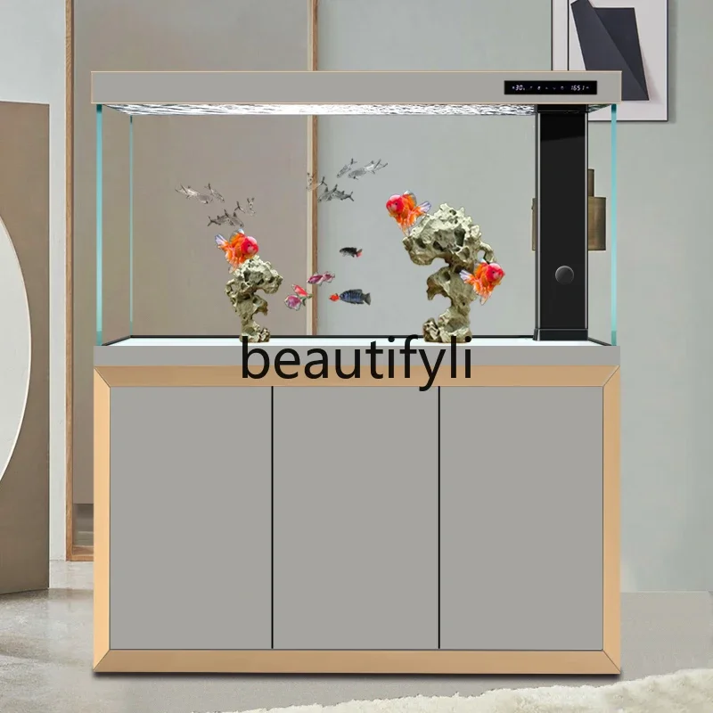 

zxqNew Smart Floor-standing Living Room Ultra-clear Glass No-water Change Needed Medium-sized Goldfish Tank Aquarium