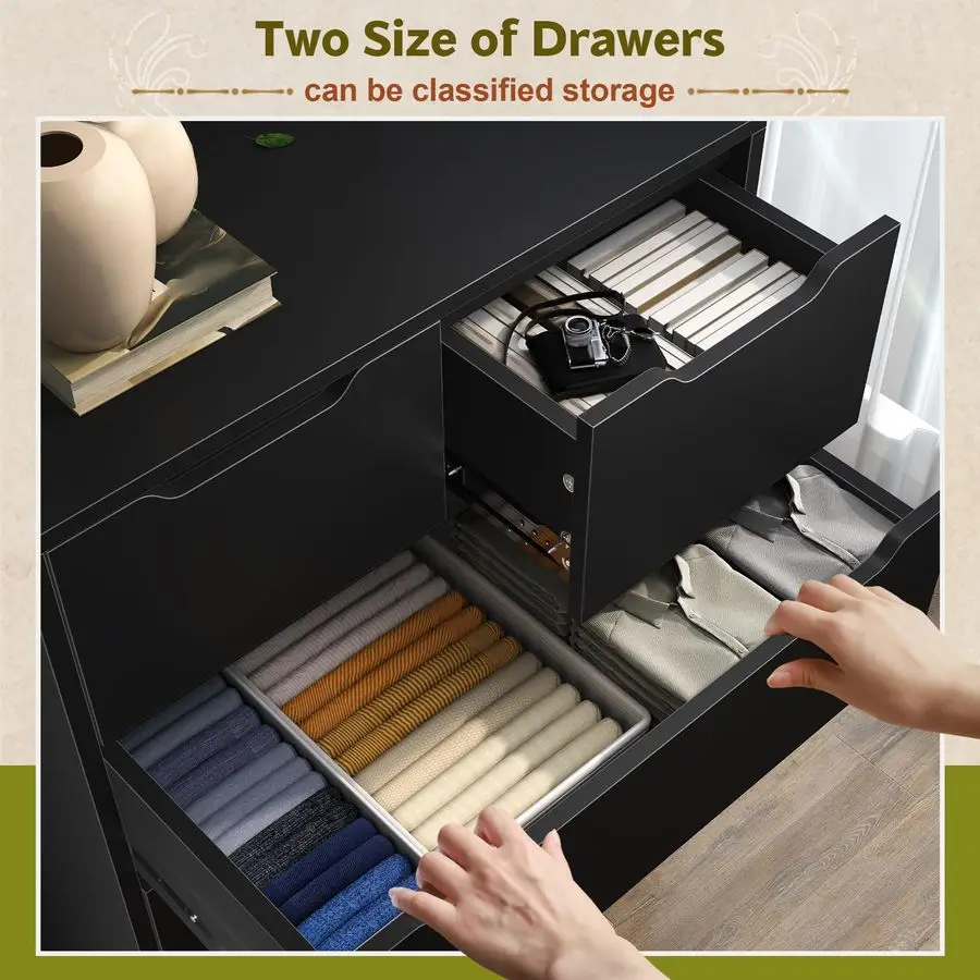 침실용 서랍장, 침실, 복도용 높은 검정색 서랍장, 모던 43.2 높이 X 27.6 너비 X 15.6 깊이