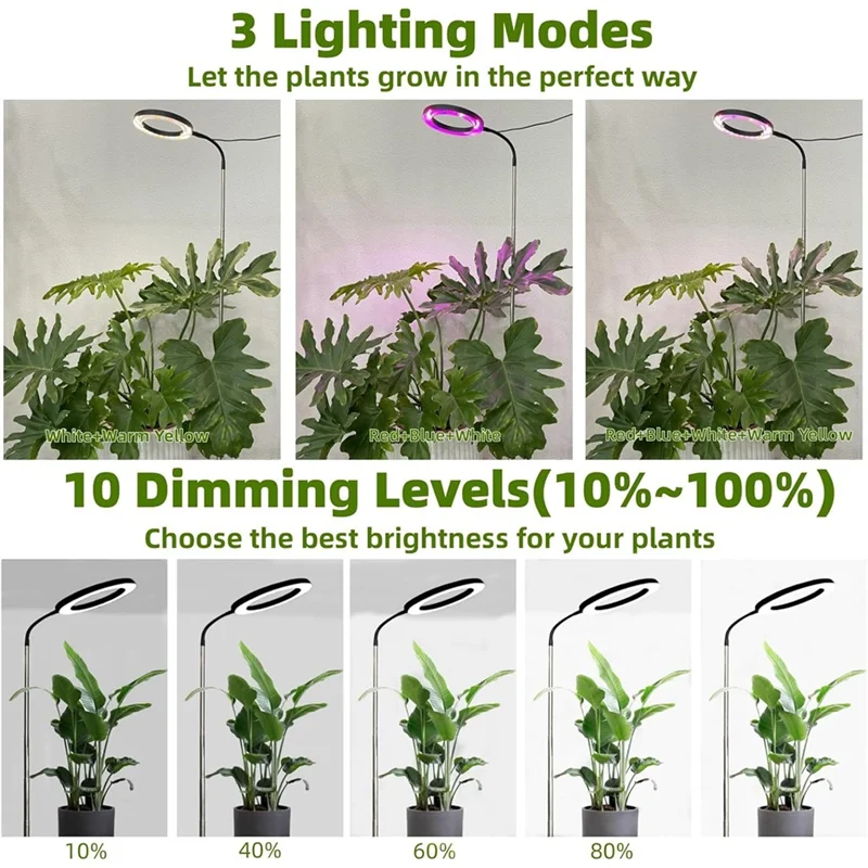 160Mm Full Spectrum 72LED Dimmable Plant Grow Light Full Spectrum Plant Light Plant Fill Light 3 Dimmable Modes Timer White-AB09