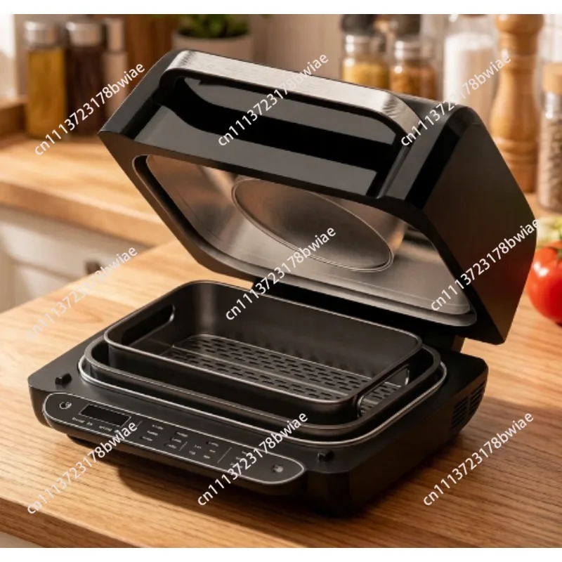 8-in-1 Multifunktionaler Rauchfreier Indoor-Grill & Heißluftfritteuse mit Smart-Thermometer, Vielseitiges Haushaltskochgerät