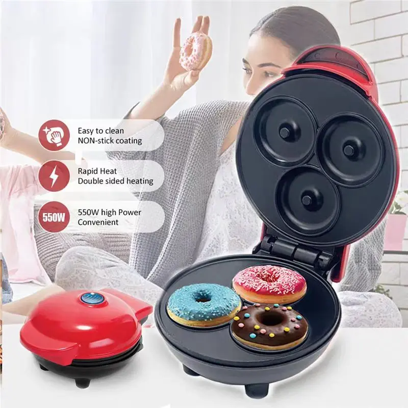 B23B Non-Stick Baking Pan For 3 Donuts, Electric Doughnut Maker Machine, Ideal For Home Snacks And For Breakfast US Plug