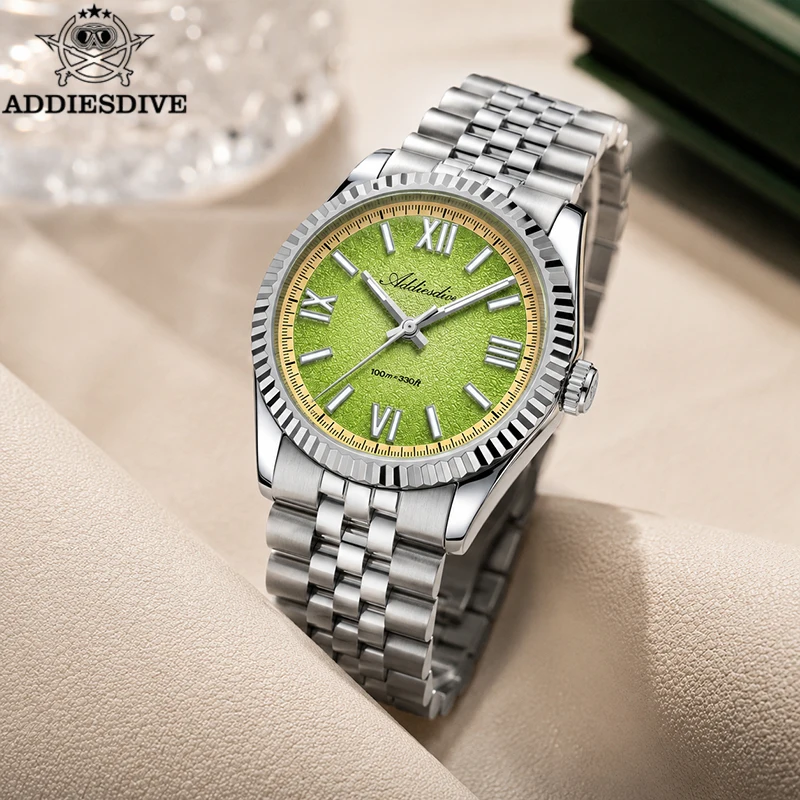 

ADDIESDIVE VH31 Quartz Watches For Men 36mm Sapphire Glass 100m Waterproof Luxury Wristwatch BGW9 Luminous Stainless Steel Watch