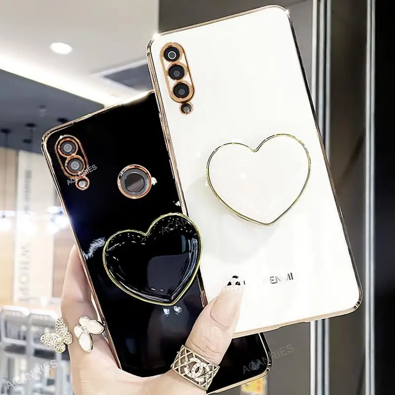 Case For Samsung Galaxy A50 A7 2018 A30 A70 A20 A 50 30 Plating Love Heart Fold Phone Holder Luxury Silicone Cover On A50S A30S