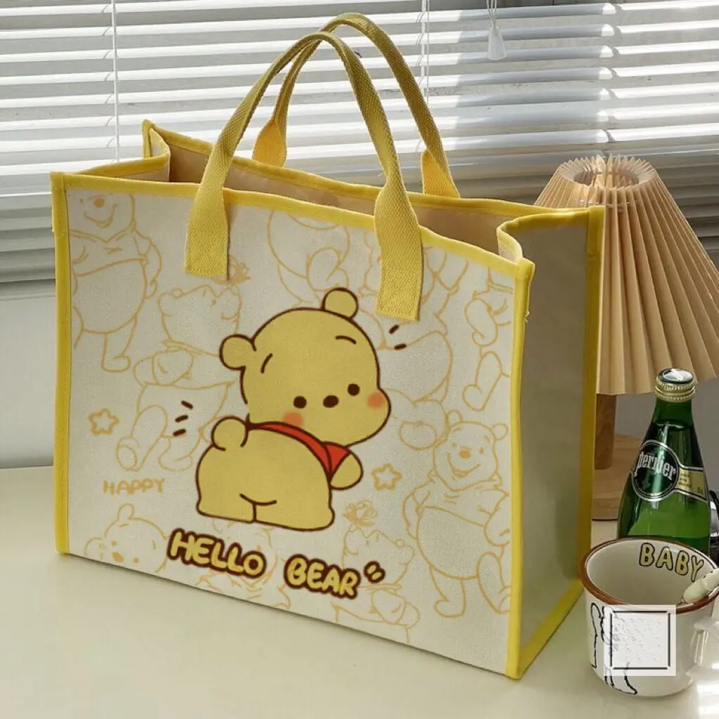 Disney cartoon Winnie the Pooh canvas bag Women's shoulder bag large capacity students class cloth bag handbags crossbody