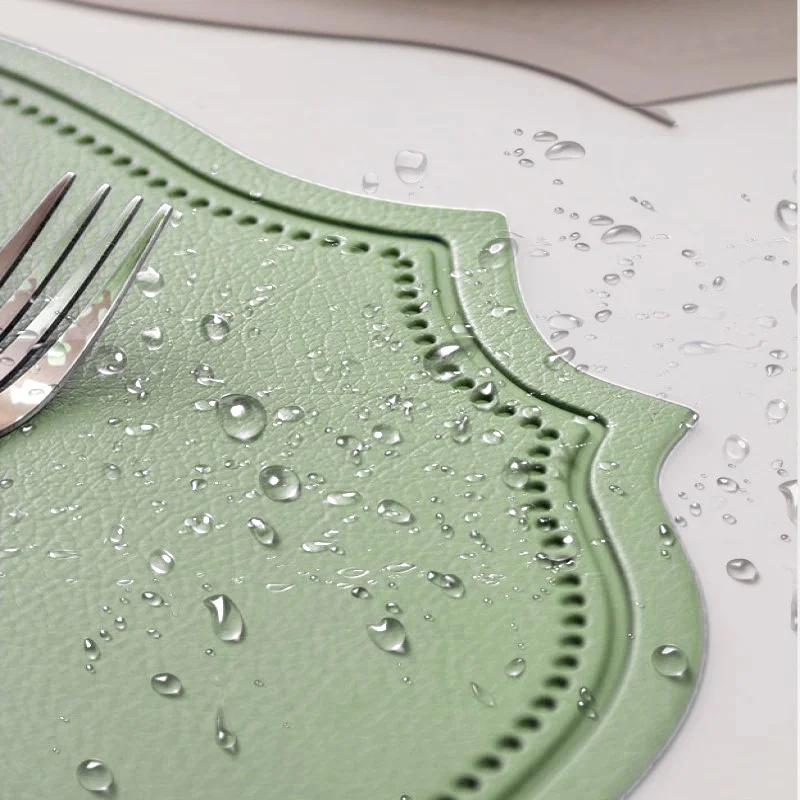 1/4/6PCS Shaped PU Placemat Set Faux Leather Kitchen Dining Table Pad Luxury Place Mat Tableware Cafe Pad 식탁매트 Green Cream Black