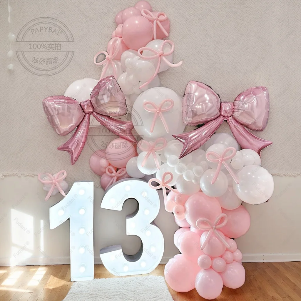 Neue rosa Schleife Ballon Girlande Bogen Kit rosa und weiß Ballon Bogen Hochzeit Braut Mädchen Geburtstag Baby Shower Party Dekorationen