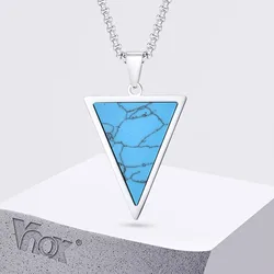 Vnox Inverted Triangle Pendant Necklace for Men Women, Stainless Steel Geometric Pendant with Natural Stone, Simple Cool Jewelry