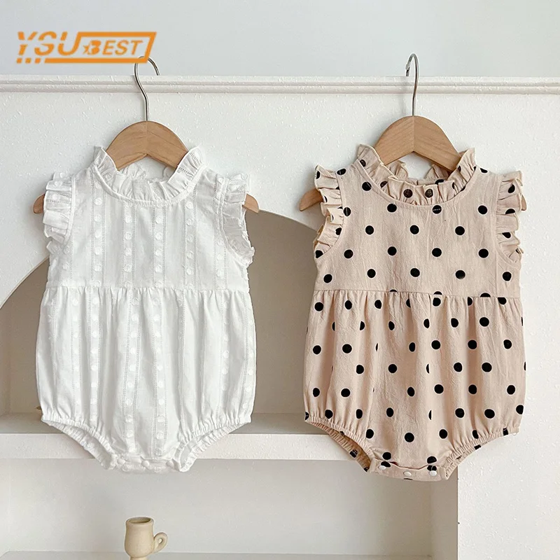 Summer Newborn Kids Baby Girls Dot Rompers New Infant Kids Baby Girls Sleeveless Solid Color Rompers Clothes