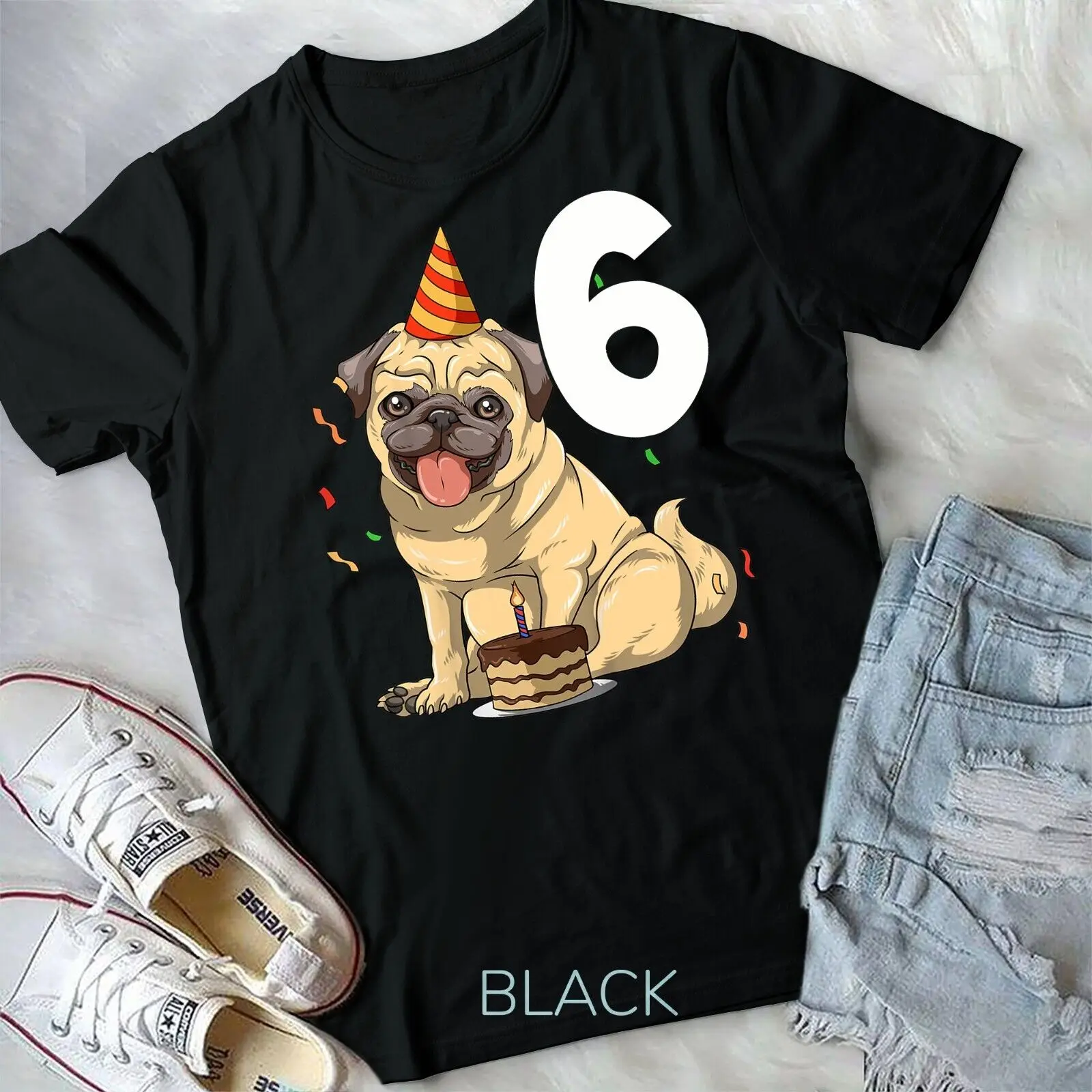 

Kids Pug Birthday 6 Pug 6th Birthday Outfit Pug Theme 6th Party Unisex T-shirt