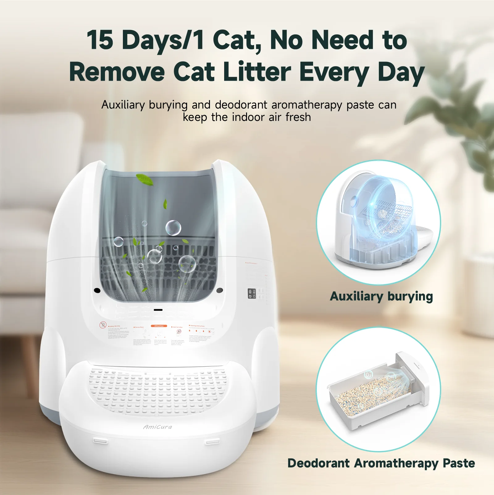 Amicura Cura 2 Cat Litter Box 360 Degree Detection Smart Self