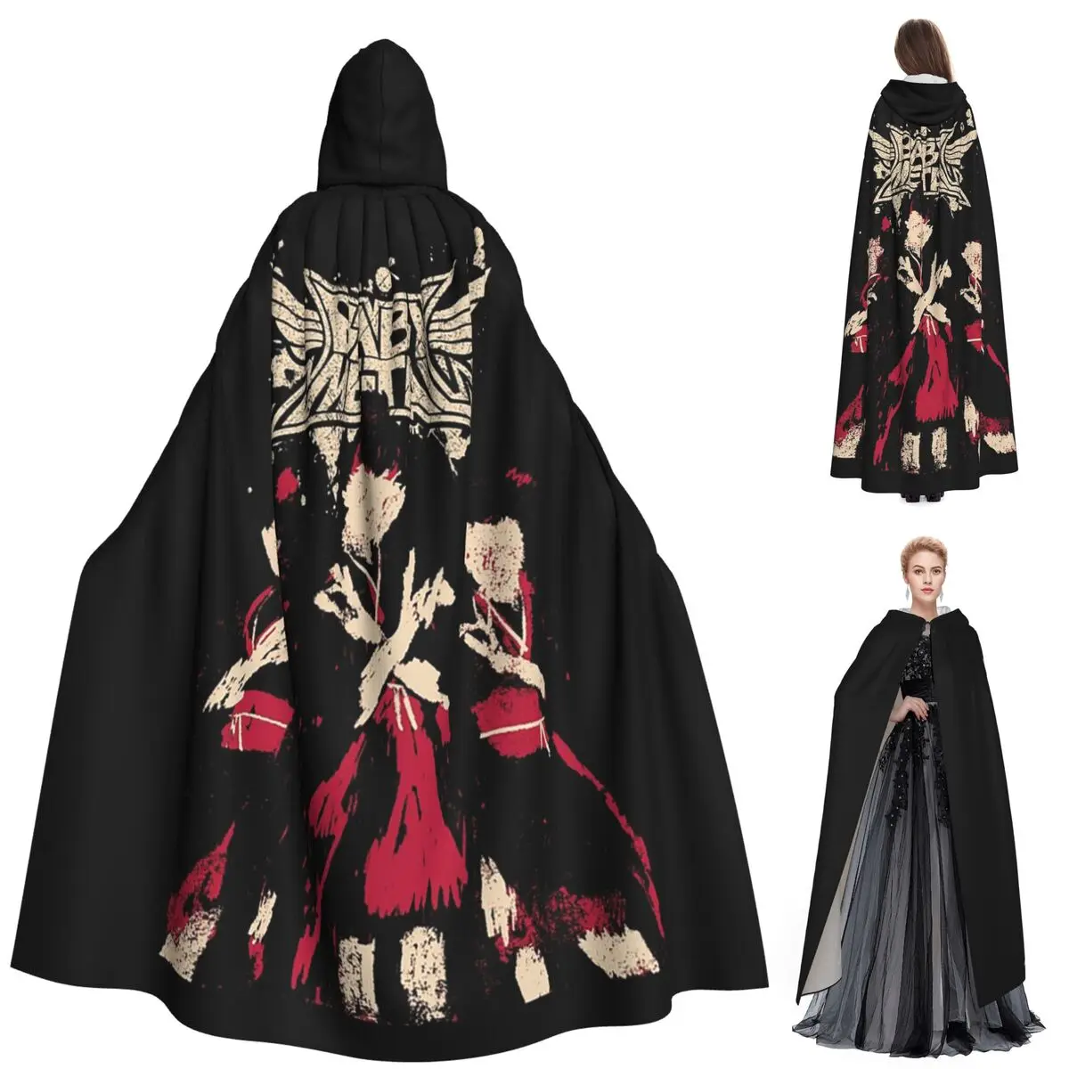

Длинный плащ с капюшоном Babymetal Tour, средневековый костюм ведьмы, накидка для косплея, накидка на Хэллоуин, вампир, для взрослых, унисекс
