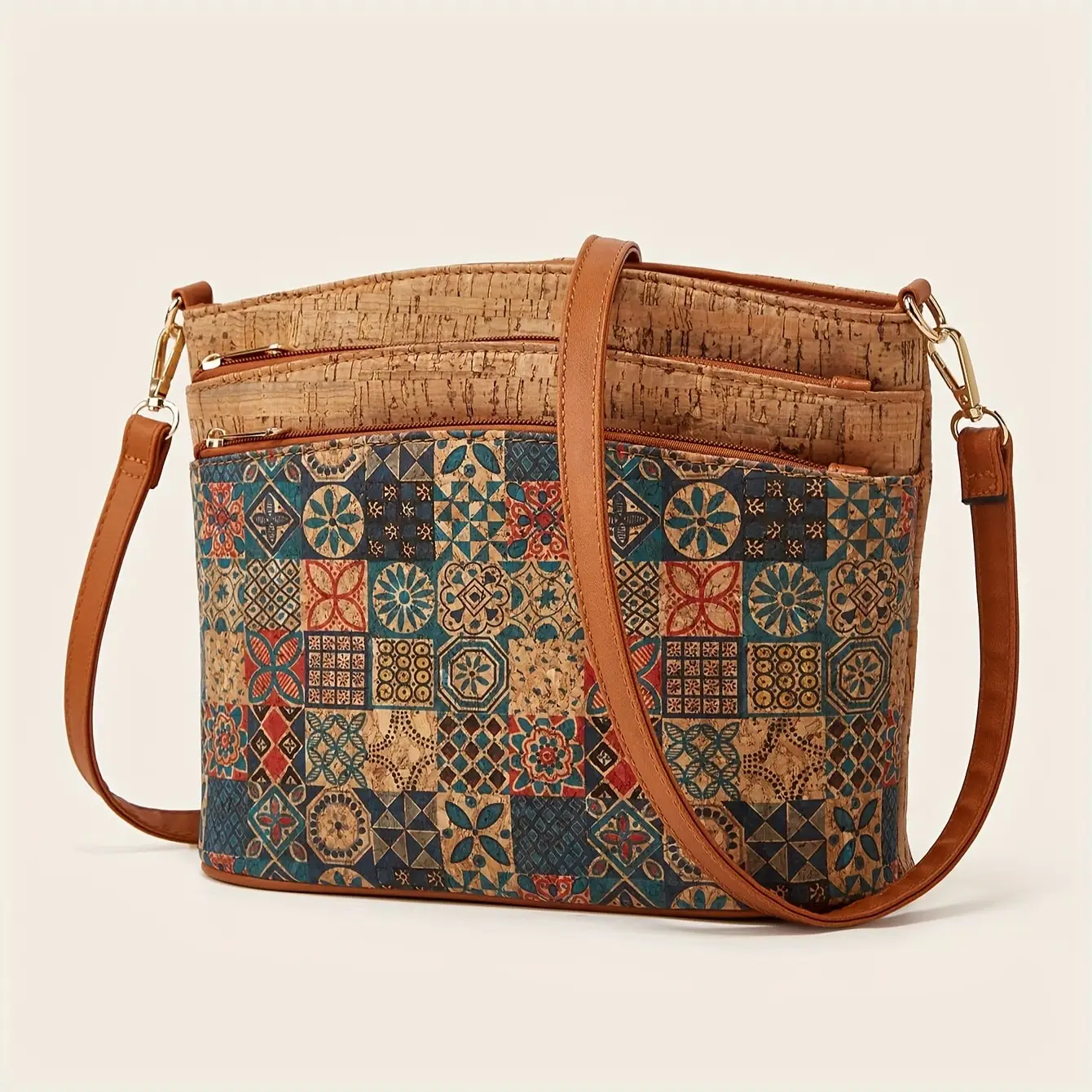 Retro floral print crossbody bag, messenger bag, women's bark pattern mobile phone wallet, Bohemian style shoulder bag image 2