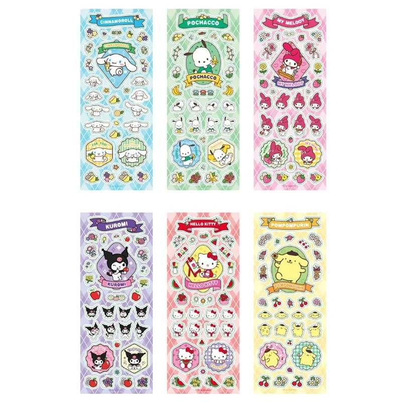 6 pcs/lot Kawaii Melody Kuromi Stickers Cute Sanrio Pochacco Scrapbooking DIY Diary Decorative Sticker Album Stick Label Gift