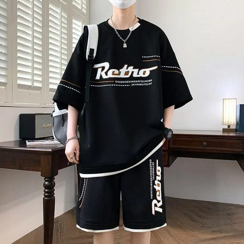 

Повседневный спортивный костюм для мужчин и подростков, летний, 2026, новый, с коротким рукавом, шорты, стильный