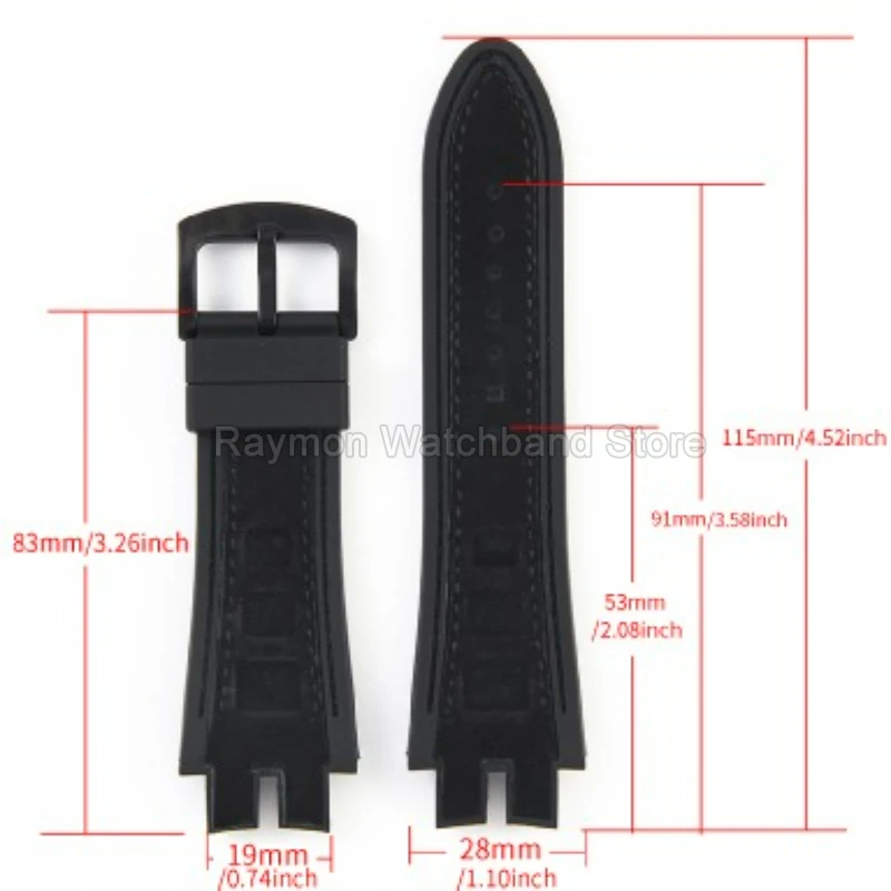 Double Convex Interface for Roger Dubuis EXCALIBUR Genuine Leather Watchband 19x28mm Smooth Lightweight Durable Silicone Base