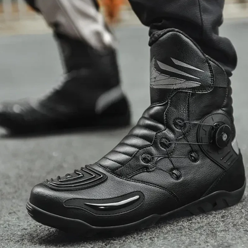 Protective Boots New Waterproof Off-road Mountain Racing Shoes Rubber Men's Non-slip Motorcycle Boots Leather Motorcycle
