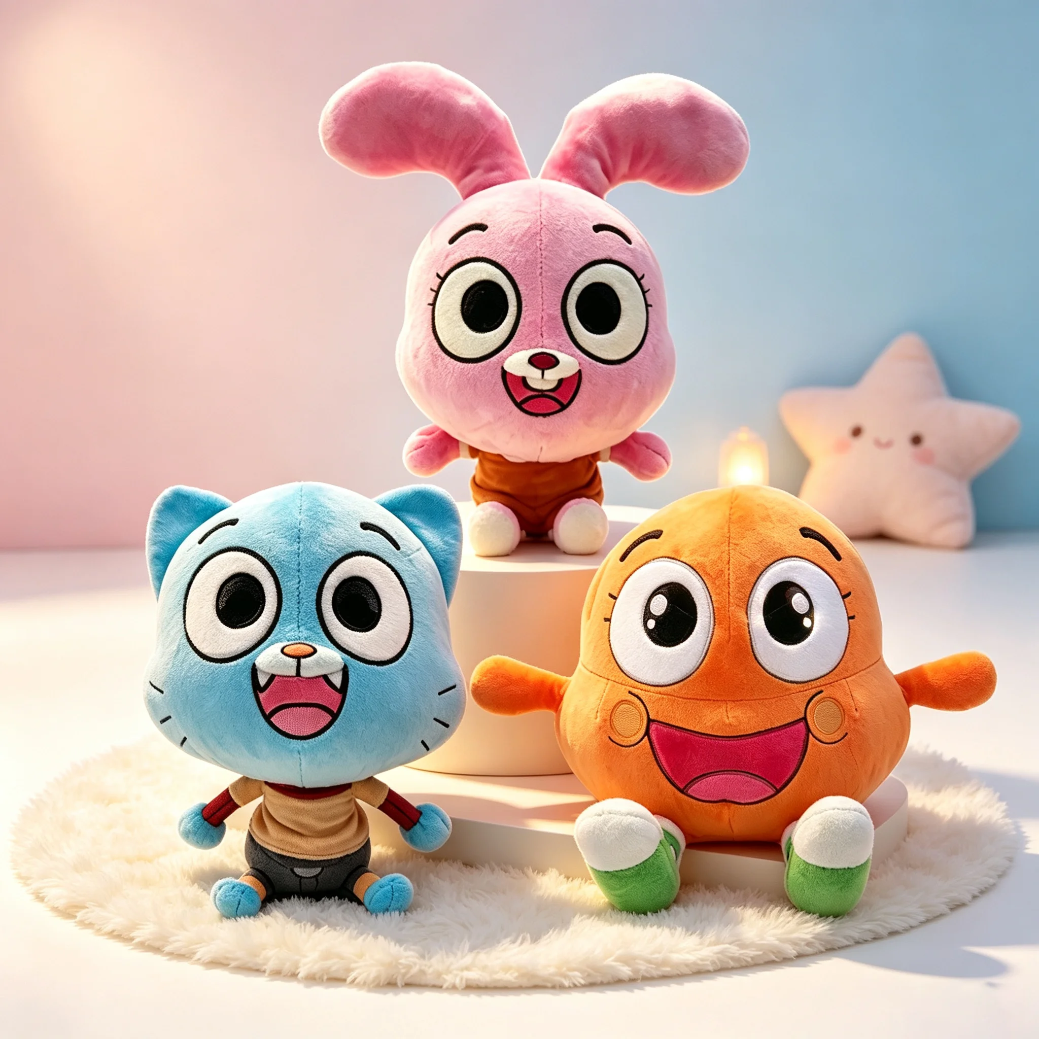 Amazing Cartoon Blue Cat Orange Fish Rabbit Plush Toy Set Funny Family Show Style Soft Stuffed Doll Kid Birthday Gift Home Decor