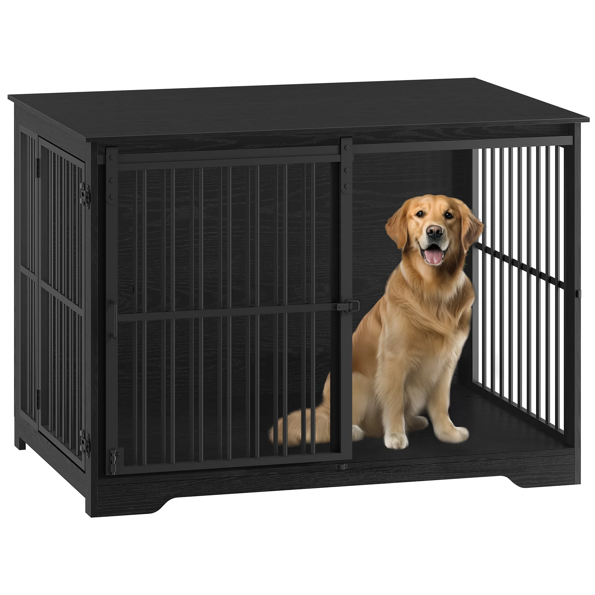 Hondenkennel, 2 deuren, moderne binnenhondenkennel voor kleine/middelgrote/grote honden tot 100 kg, bijzettafel, versterkte schuifdeur