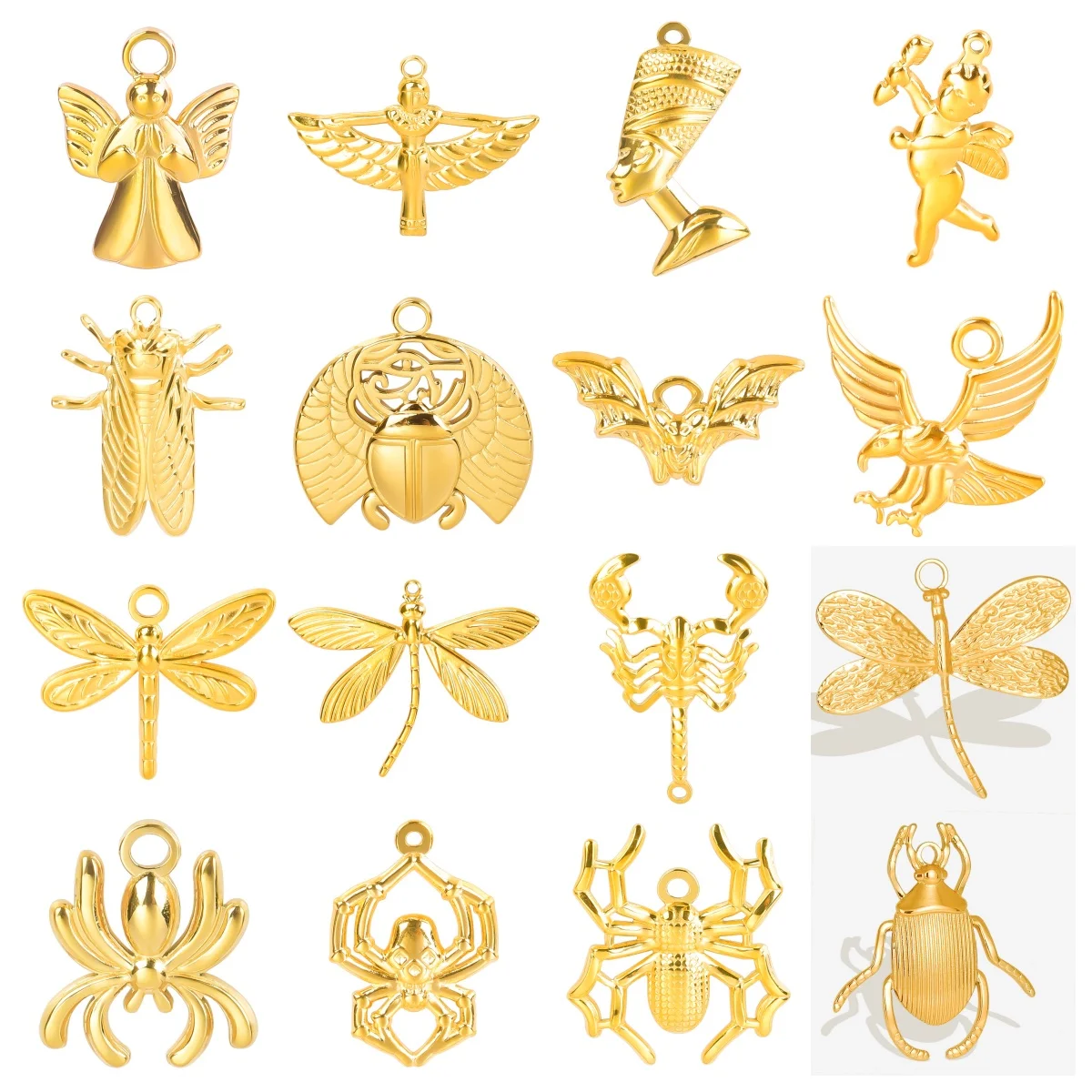 5pcs New Ancient Egypt Myth Belief Insect Dragonfly Angel Spider Pendant For Women Men Amulet Hand Diy Making  Necklace Earring