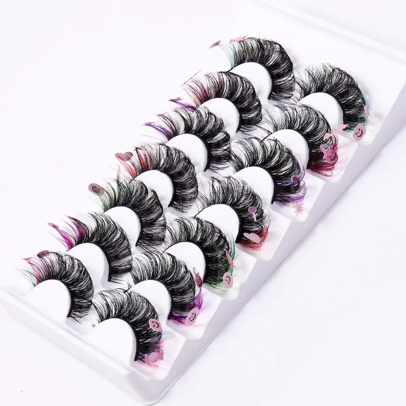 Halloween Colored False Eyelash 7 Pairs Fluffy Russian Fashion Soft Fake Lash Cute Extension Strip Thick Eyelashes Stage Makeup