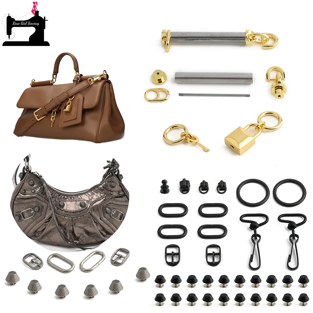 1/2/5Sets Black,Dull silver Metal Bag Strap Lock For Women Handbag Swivel Clasp Lock Buckle Purse Full Set Hardware Accessories