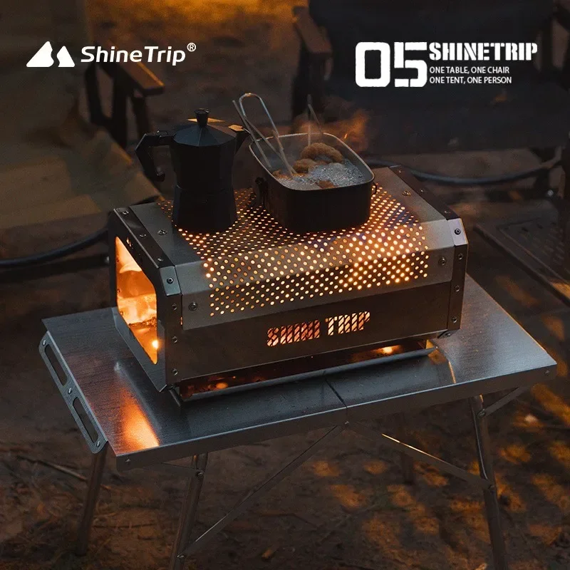 ShineTrip 야외 벌집 탁상 소각로, 캠핑 겨울 분위기 난방, 스테인레스 스틸 바베큐 내열 테이블 