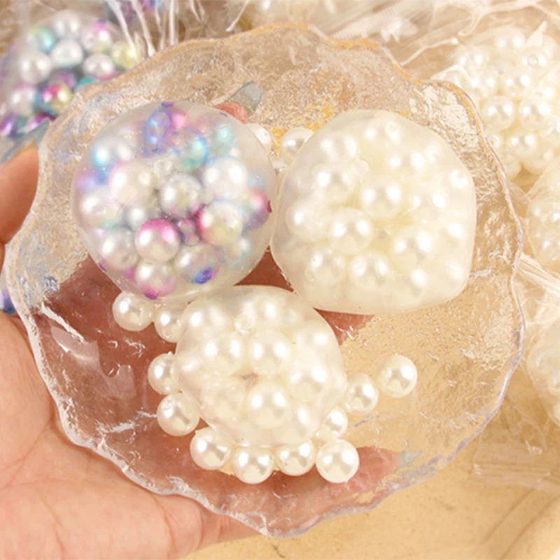 Stress Relief Squeeze Pearl Balls Stress Ball Fidget Toy Glazed Beads Vent Ball Pearl Balls Party Kids Fidgeting Girl Baby Toy