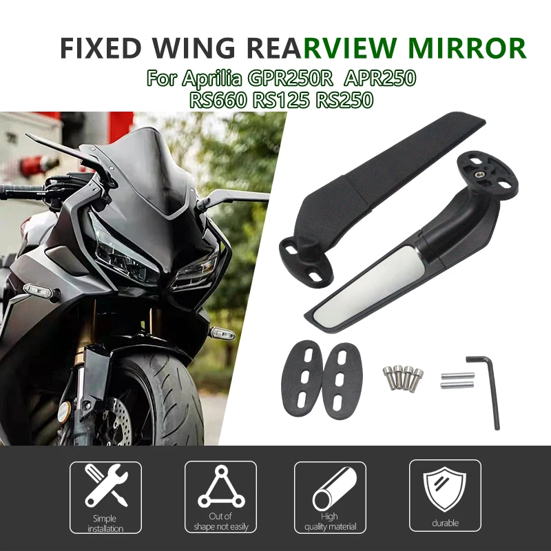 

Black Motorcycle Mirrors Modified Wind Wing Adjustable Rotating Rearview Mirror for Aprilia GPR250R APR250 RS660 RS125 RS250