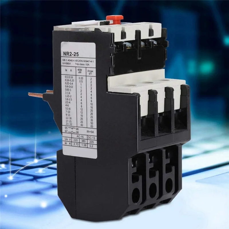 25A Thermal Overload Relay Phase Failure Protection Thermal Overload Relay Fireproof Grade IP20 Auxiliary Contact 1NO+1NC