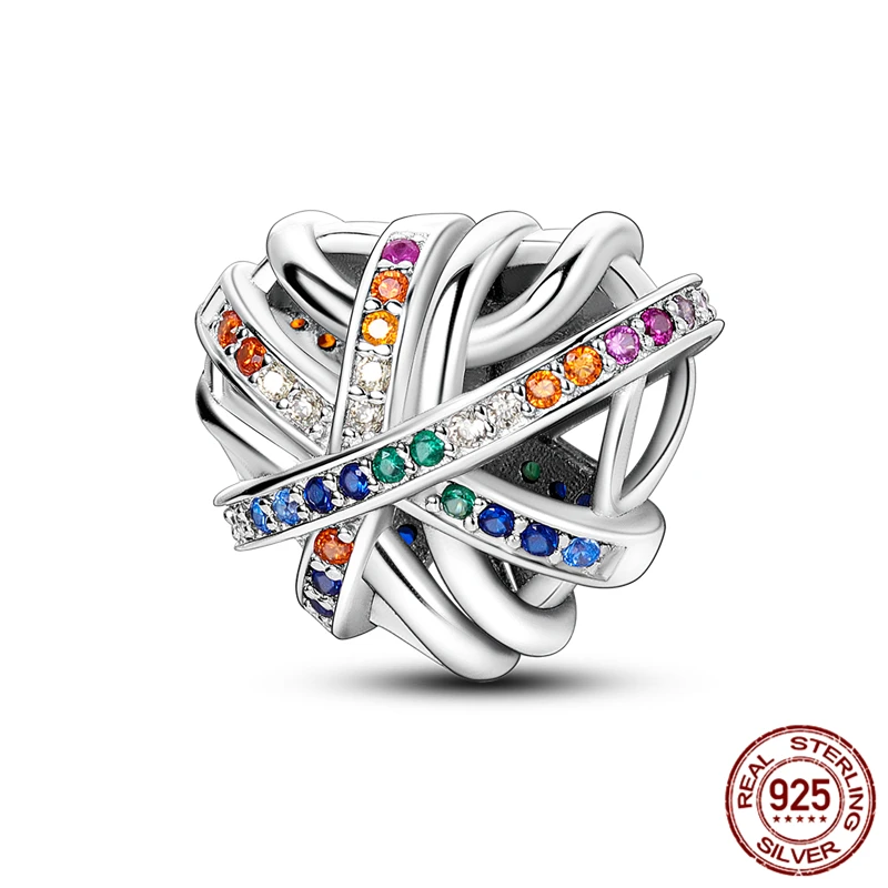 

925 Sterling Silver Colored Heart-Shaped Pendant Beads with Original Bracelet - DIY Women's Jewelry Gift