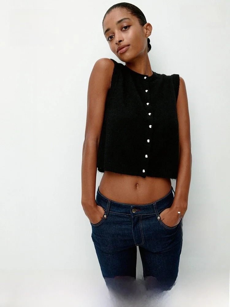 

H&M Spring Women's Knitted Vest 296848 Casual Sle Fitted Version Softn Medium Button Detail Polyester Acrylic Wool Spandex