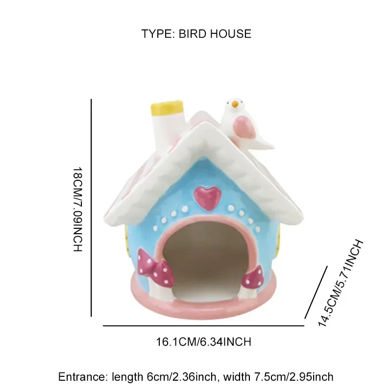 Ceramic Nest for Home Decoration, Cute Cartoon Mushroom, Ceramic House, Hamster Nest, Pet Nest, Bird Nest, Creative Ornaments