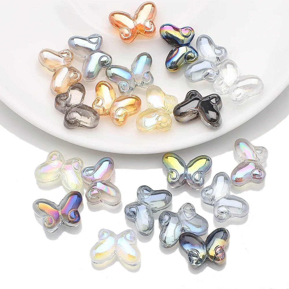 10x14mm 20pcs Fett Schmetterling mittleres Loch Licht Gesicht Anhänger Schmuck Zubehör Glas lose Perlen DIY Armband Halskette Großhandel