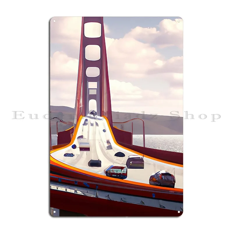 Cars Going Fast On The Golden State Bridge Metal Sign Design Plaques Wall Mural Designer Create Tin Sign Poster