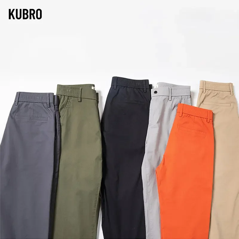 KUBRO Light Business Pants Summer New Cotton Casual Elastic Waist Trousers Home Lightweight Man Chic Appliques Drawstring Orange